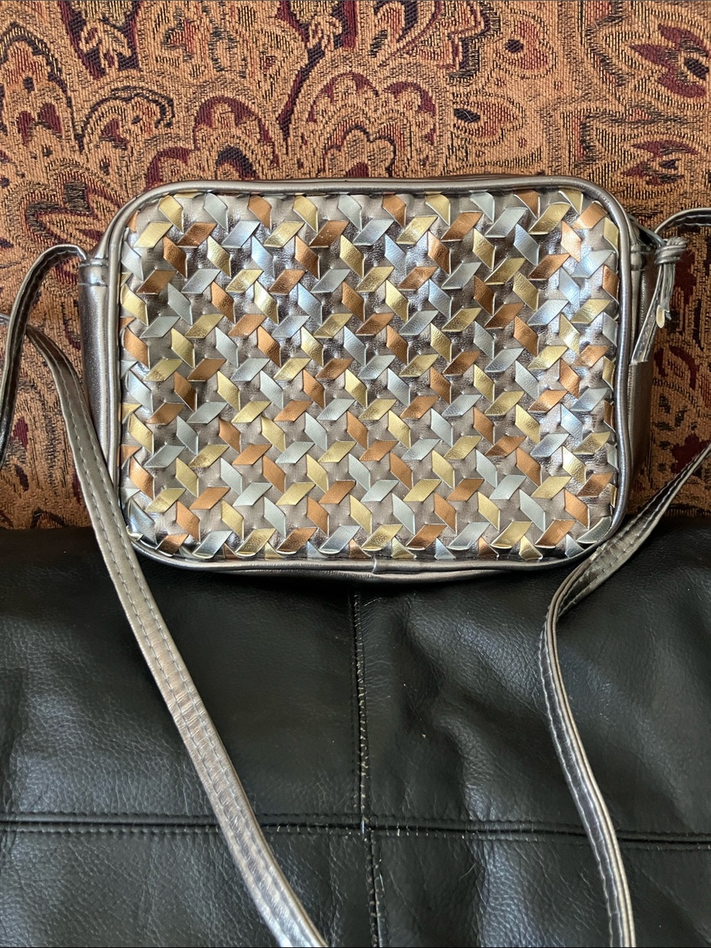 Vintage pacific express Metallic Woven camera Shoulder Bag